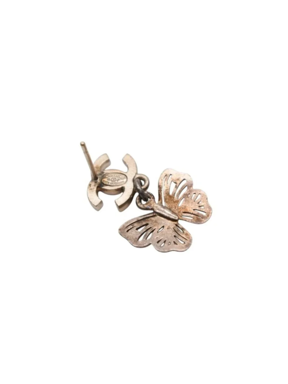 Chanel Rhinestone CC Logo Butterfly Earrings 11 Metal Gold